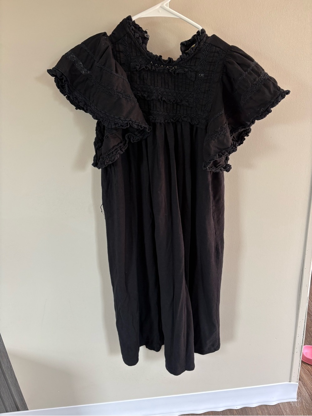 Boden Black Cotton Ruffle Sleeve Smocked Dress